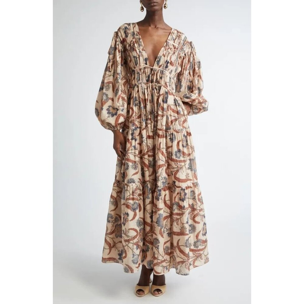 Zimmermann Ascension Tie Billow Cotton Tiered Maxi Dress AU0 / US4 NWT $1,250